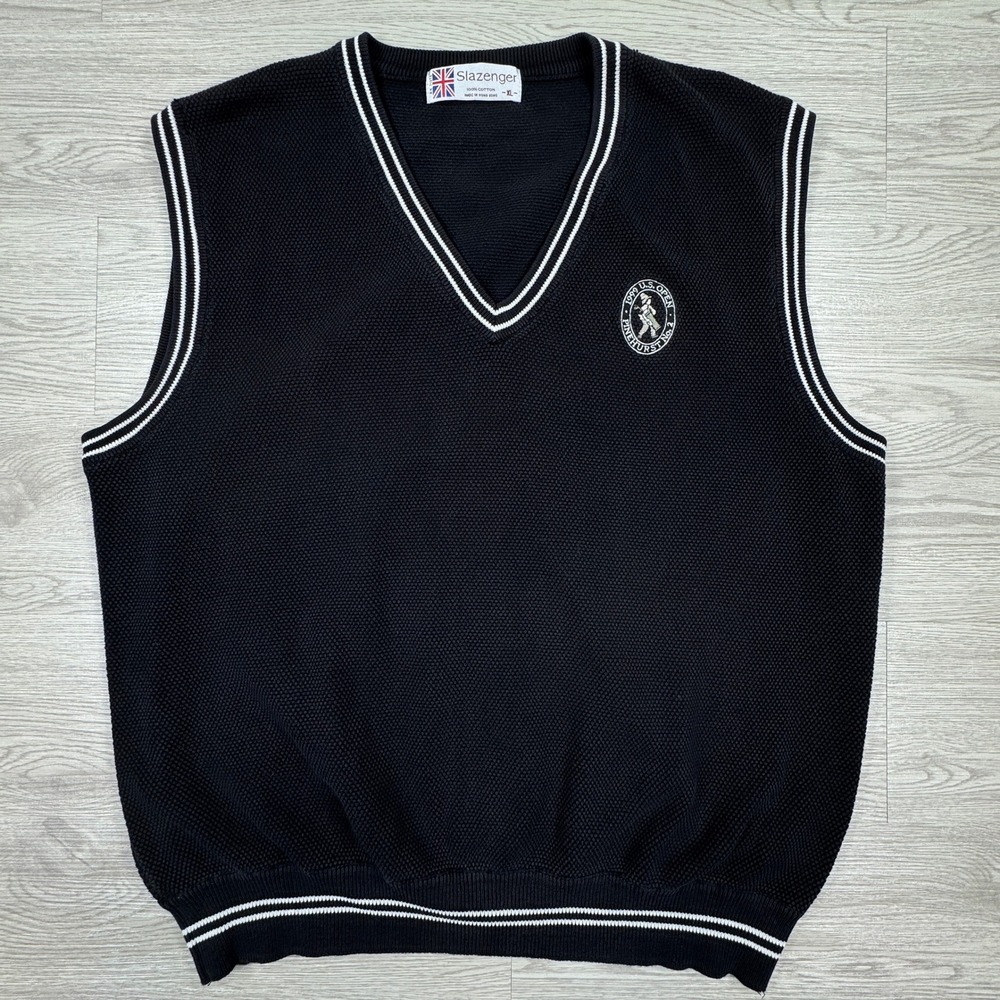 Slazenger Mens Sweater Vest 1999 US Open Pinehurst No 2 Black XL Cotton V-Neck